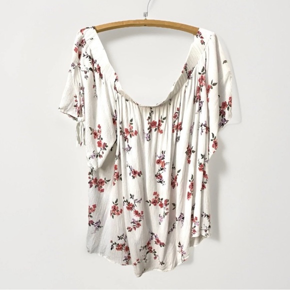 In Every Story Womens Floral Off Shoulder Peasant Blouse Gathered Tie Front 5X - Picture 2 of 11